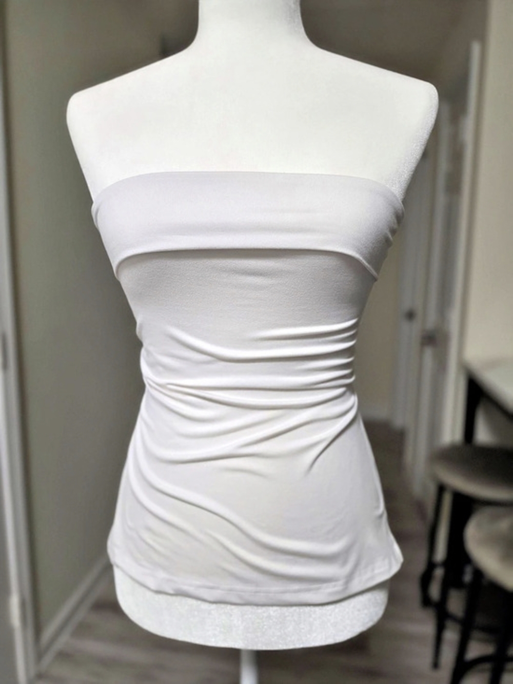 Ruched Strapless Top in White Like New